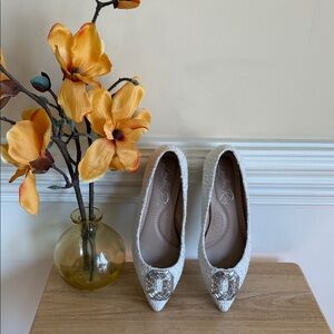 London Rag Aria Embellished Jewel Buckle Tweed Ballet Flats Sz 8